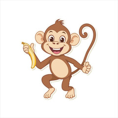 Happy Cartoon Monkey Holding Banana,Cute Monkey Vector Illustration,Funny Monkey Character for Kids,Cartoon Monkey with Banana Vector,Playful Monkey Mascot Design,Smiling Monkey Clipart for Children