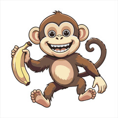 Obraz premium Happy Cartoon Monkey Holding Banana,Cute Monkey Vector Illustration,Funny Monkey Character for Kids,Cartoon Monkey with Banana Vector,Playful Monkey Mascot Design,Smiling Monkey Clipart for Children