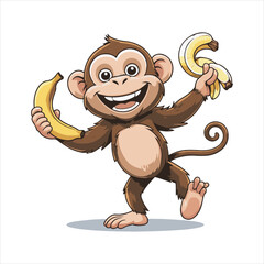 Happy Cartoon Monkey Holding Banana,Cute Monkey Vector Illustration,Funny Monkey Character for Kids,Cartoon Monkey with Banana Vector,Playful Monkey Mascot Design,Smiling Monkey Clipart for Children