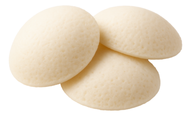 Three soft, white Asian rice buns with a smooth, slightly textured surface stacked together.