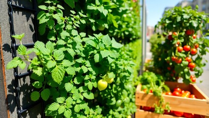 Fototapeta premium Fresh Urban Farming Harvest Beside Plant Wall