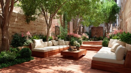 Fototapeta premium Lush Outdoor Lounge Setting for Relaxation and Tranquility