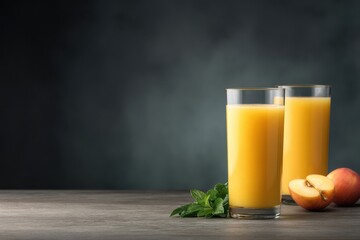 Refreshing peach and mint juice served in tall glasses on a wooden table, perfect for a sunny afternoon