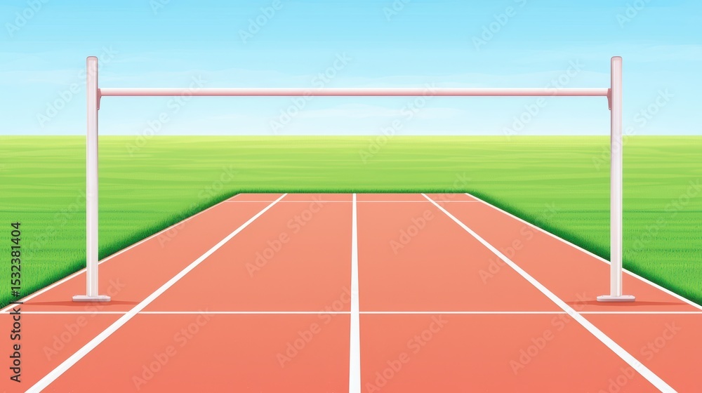 Poster empty running track with hurdles under a clear blue sky in a sports field environment