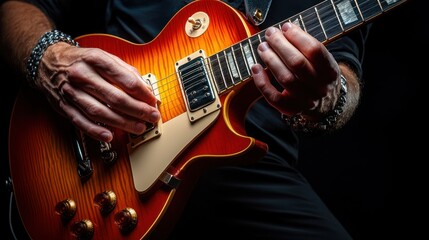 Obraz premium A musician expertly playing an electric guitar with great detail