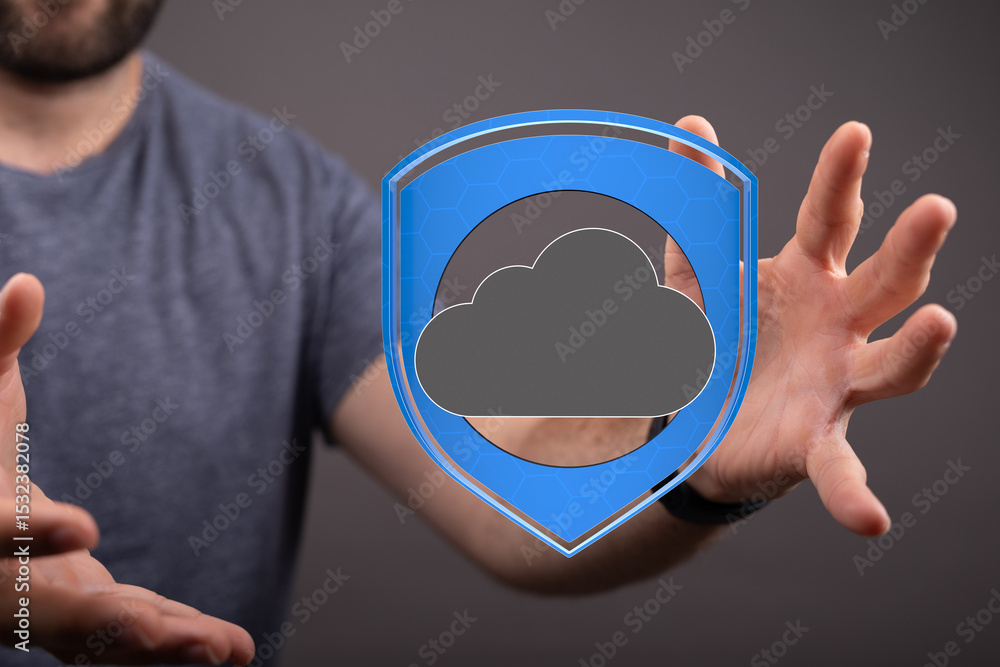 Poster Ensuring secure cloud storage.  Protect your data with advanced encryption and robust security measures.