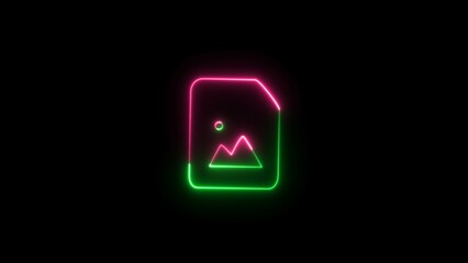 Neon gallery icon. picture, jpg file, photo icon. Neon picture Icon on black background.