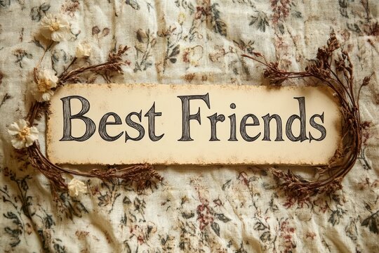 Rustic Sign with Best Friends Text Surrounded by Floral Decor