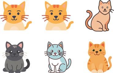 Obraz premium Six icon Collection of six cute cartoon cats in various colors and poses