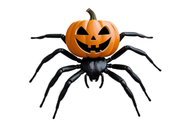 The spider carries a pumpkin on its back. isolated on transparent or white background, png
