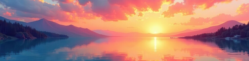 Soft watercolor sunset, delicate gold foil accents  Ideal travel imagery ,  serene,  peaceful