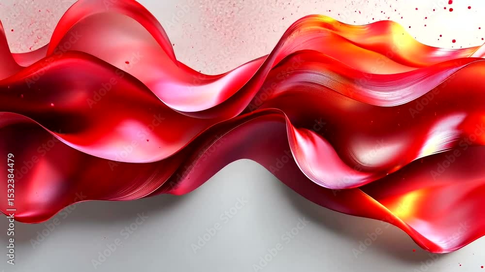 Poster abstract red liquid wave with subtle yellow accents and floating particles background