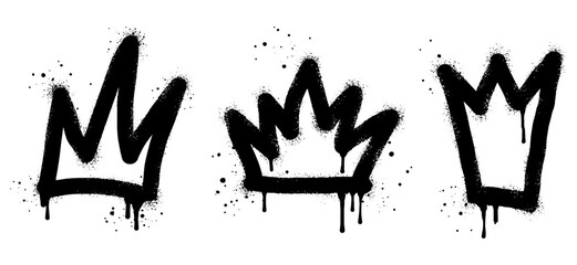 collection of Spray painted graffiti crown sign in black over white. Crown drip symbol. isolated on white background