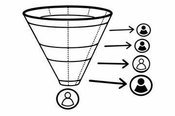 Flat Vector Illustration of Digital Marketing Funnel with Icons and Arrows