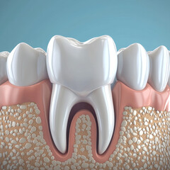 Tooth gum bone enamel root realistic selfgrowing healthy dental anatomy medical oral care biology structure closeup white