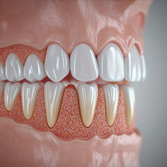 Healthy gum, white tooth, enamel, and root structure in realistic dental anatomy closeup illustration