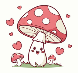 Cute Cartoon Mushroom Illustration with Hearts