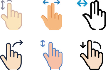Obraz premium Six icon Various Touchscreen Gestures Depicted with Hand Icons and Directional Arrows