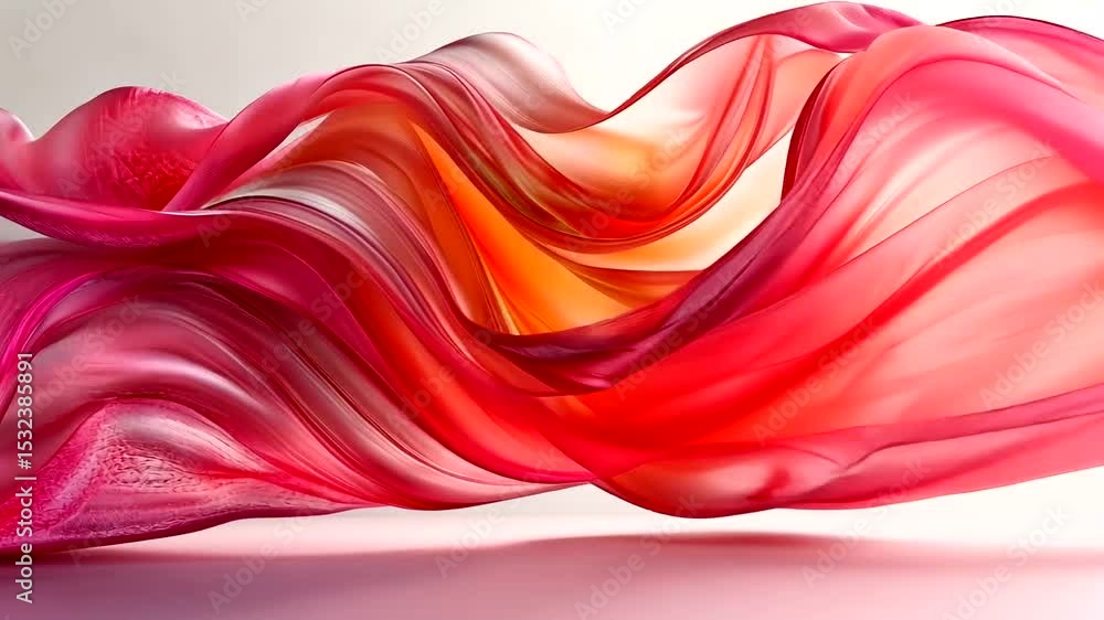 Poster abstract silk fabric in motion creating dynamic waves of red and orange colors