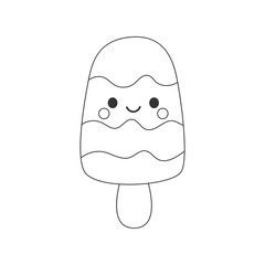Cute popsicle outline with smiling face and wavy stripes. Includes small colored example for kids’ fun art activities, creative crafts, or educational materials