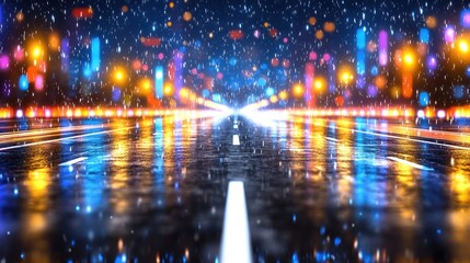 Obraz premium Rainy Night Cityscape: Vibrant Reflections on Wet Asphalt
