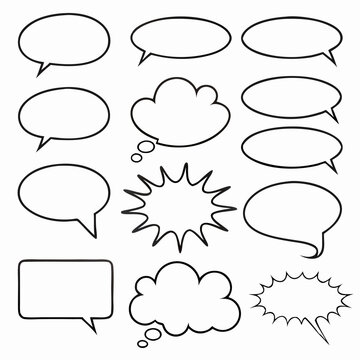 Collection of Blank Comic Speech Bubbles and Thoughts