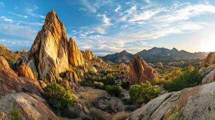 Obraz premium Dramatic rock formations and scenic desert landscape under a bright sky