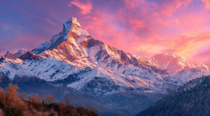 Majestic Peaks Gleaming Under Rosy Skies