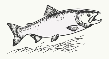 Hand-drawn illustration of a leaping salmon