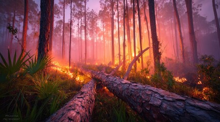 Obraz premium Tranquil forest scene with vibrant, dreamy colors