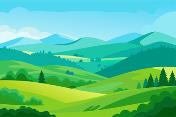 Stunning Green Rolling Hills Landscape, Mountain View