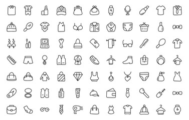 Clothing and accessories hand drawn icon set