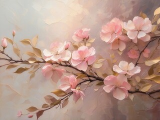 Pink Flowers On Branch A Gentle Delicate Bloom Painting