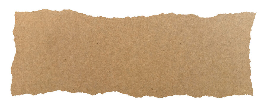 Brown paper torn ripped message background. Piece of scrap cardboard on transparent.