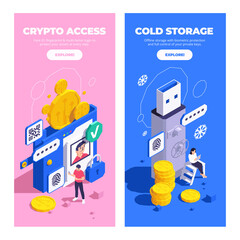 Blockchain Isometric Vertical Banners Set