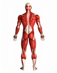 Male muscles skinless 3D model for anatomy class, over white background, no shadow