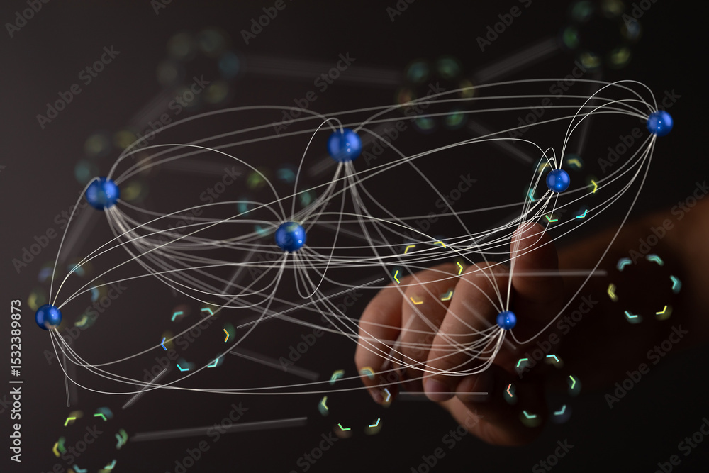 Poster abstract image of a network connection, showcasing digital interconnectivity and global communicatio