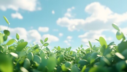 Lush foliage and a vibrant sky.