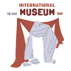 International Museum Day on May 18. Menhirs, Stonehenge on a fabric background. Flat color illustration for use in posters, articles, and social media related to science and history. banner