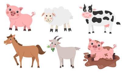 Illustration set of cute farm animals