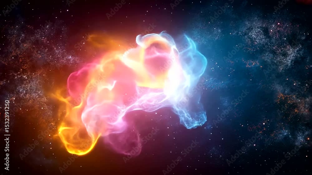 Aufkleber abstract space energy waves with colorful nebula clouds and glowing particles background
