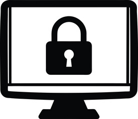 Locked User Access Icon on Computer Screen vector silhouette illustration