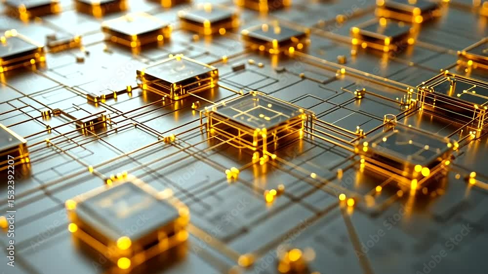 Poster abstract technology circuit board animation with golden light for modern technology projects