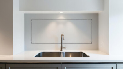 Modern Kitchen Sink and Faucet with Copy Space, Ideal for Backgrounds and Product Mockups
