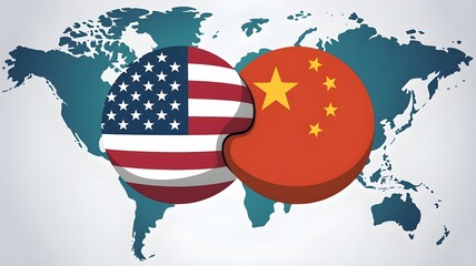 United States and China Economic Relations with Global Map Background
