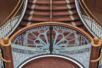 Opulent Art Deco interior architecture inside lobby, atrium or foyer on modern ocean liner style...