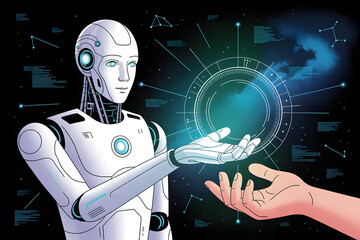Futuristic Robot Interaction with Human Hand in Digital Space