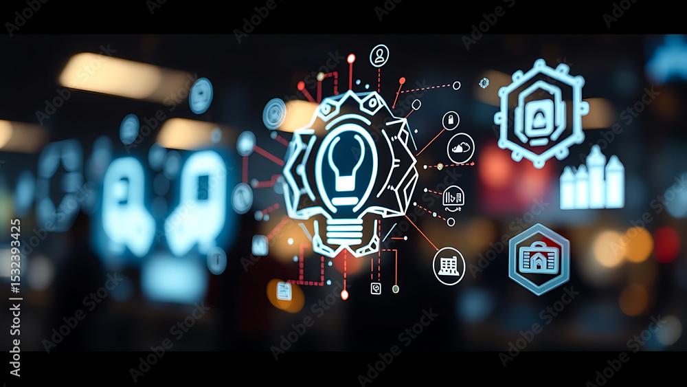 Aufkleber exploring the impact of artificial intelligence through various icons representing technology and co
