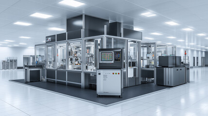 Obraz premium ウェーハ検査装置全体を俯瞰で捉えた精密構成図