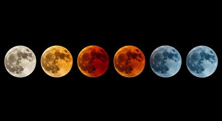 Obraz premium Lunar Phases A Composite Image of Moon Colors on Black Background